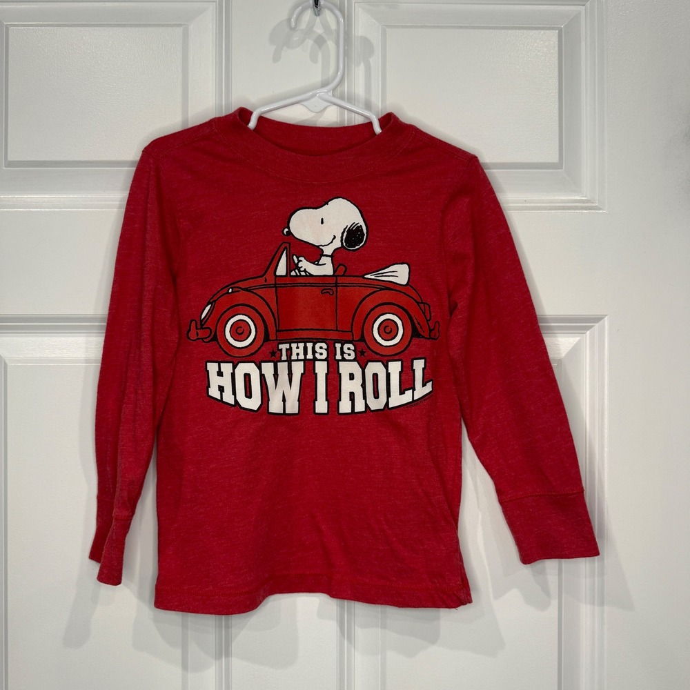 Old Navy Snoopy Peanuts This Is‎ How I Roll Red Long Sleeve Graphic Tee Size 4T